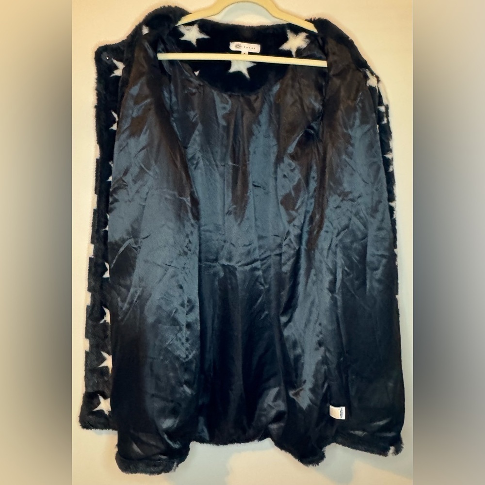 Fever Women’s Star-Print Faux-Fur Coat Oversized Size M - Picture 6 of 9